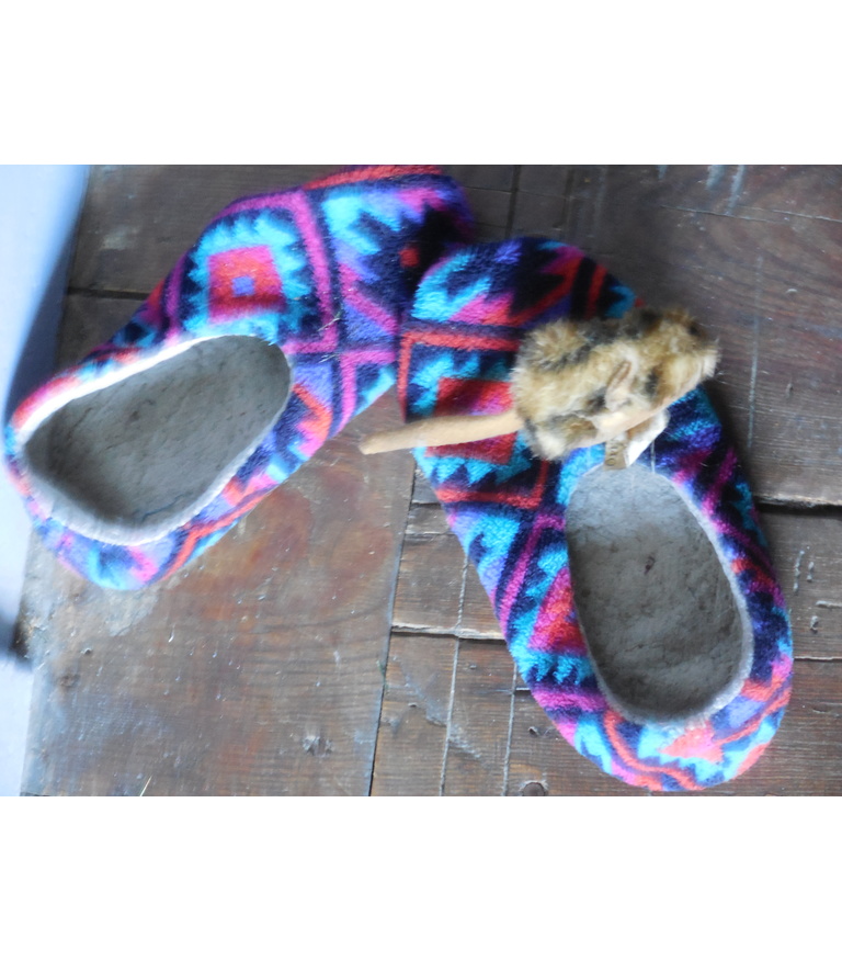 Assemblage; slippers with toy mouse, 2015