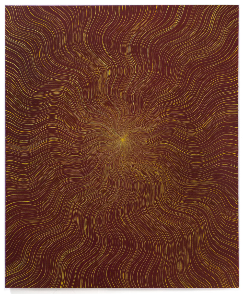 Untitled (Yellow Wavy Ray on Orange Red)