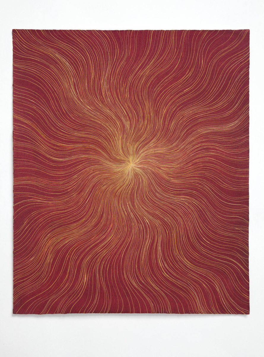 Untitled (Yellow Wavy Ray on Red)